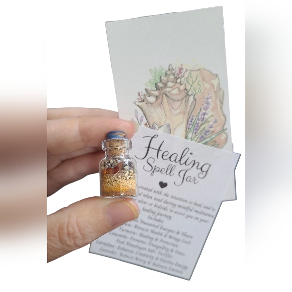 Healing Mini Spell Jar Pendant with Herbs and Crystals